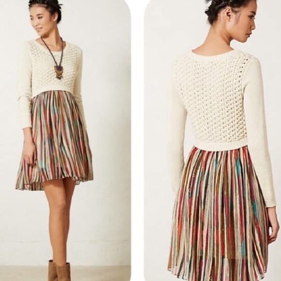 Anthropologie Dresses & Skirts - Anthro Sleeping on Snow | Sweater/Chiffon Dress
